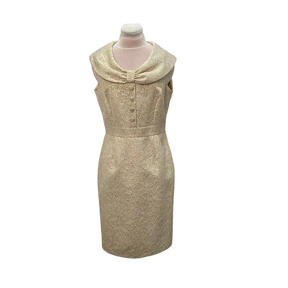 TAHARI ASL Ivory Gold Metallic Brocade Dress 6 Vintage Inspired Elegant Cocktail - Picture 1 of 7
